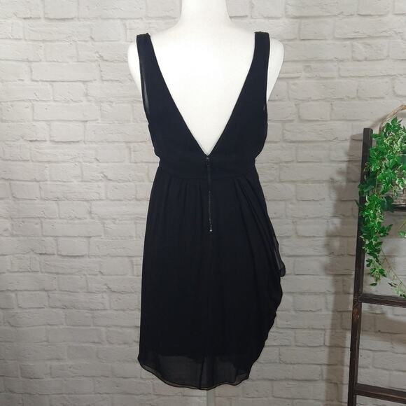 AM Alice + Olivia Designer Black Plunge Neck Silk Wrap Drape Mini Dress NWT S - Picture 3 of 12